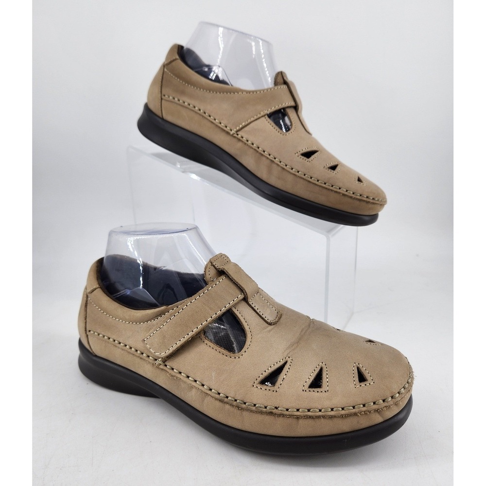 SAS Roamer Slip On Loafer Comfort Mary Jane Women‎ 7.5 W Tan Cutout Hook Loop